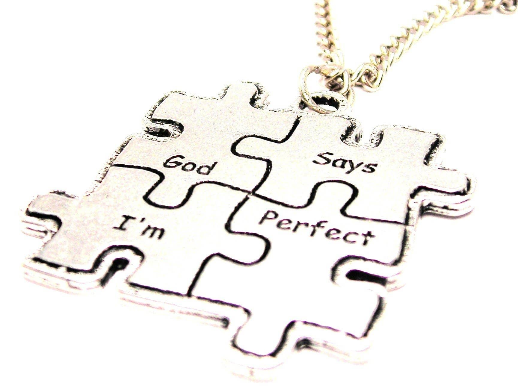 Chubby Chico Charms - Wholesale Pendant/Charm Necklace - God Says I'm Perfect Autism Large Single Charm Necklace0