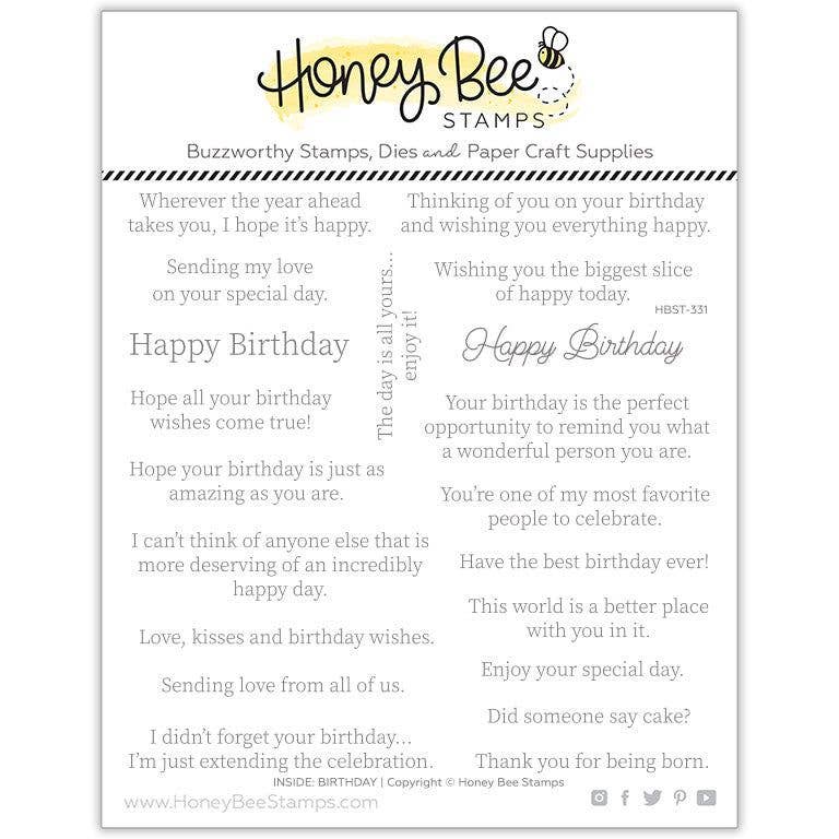 Honey Bee Stamps - Vente Tampon encreur/décoratif - À l'intérieur : Sentiments d'anniversaire - Ensemble de tampons photopolymères 6x60