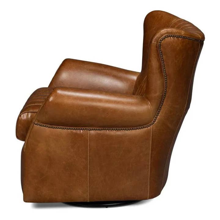 LOOMLAN - Wholesale Chair - Bugatti Leather Brown Swivel Arm Chair3
