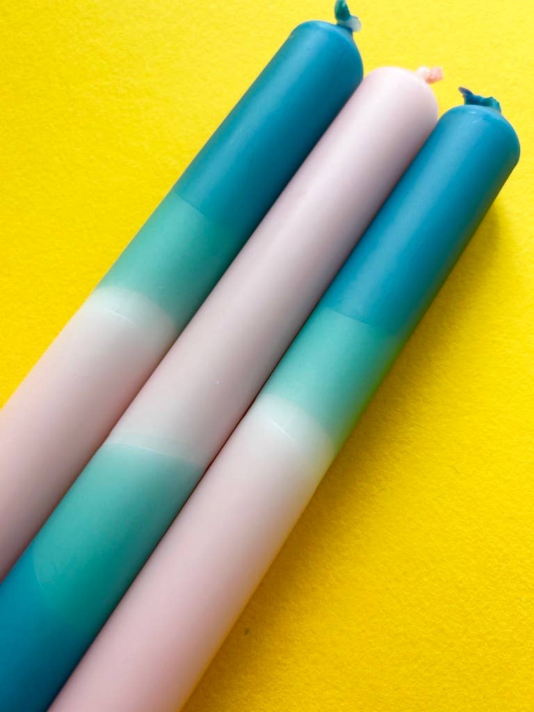 The Colour Emporium - Wholesale Tapered Candle/Candlestick - RAINDROPS & ROSES Dip Dye Dinner Candles Trio2