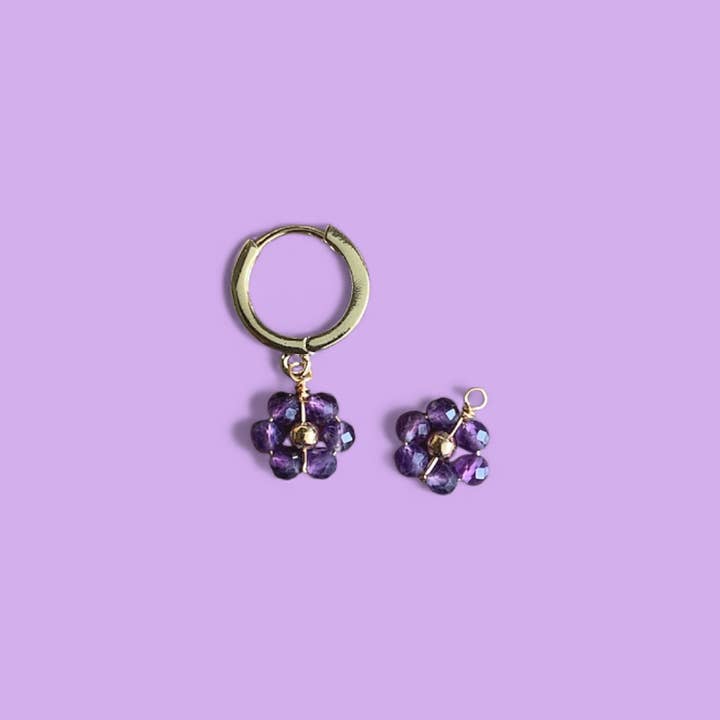agathe & cocö - Wholesale Dangle Earrings - Pair of Marguerite PM Earrings - Dark Purple0