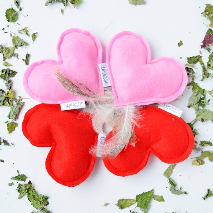 Cœur de Cataire Rouge Rose, Jouets pour Chats de la Saint-Valentin, Jouet à Plumes pour Chat pour la vente par CrazyCoolCat