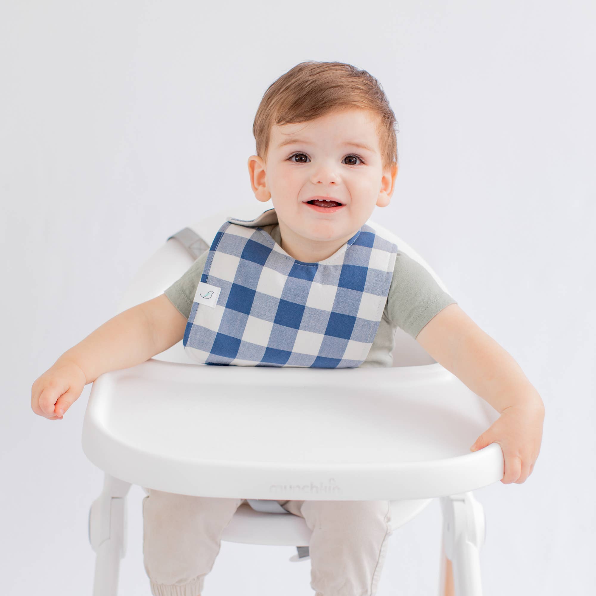 Hemming Birds - Wholesale Bib - Baby - Charlie Snap Bib - Denim Gingham1