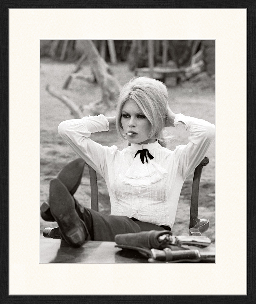 Black Brigitte Bardot on Set. Wall art print with frame. for wholesale on Faire8
