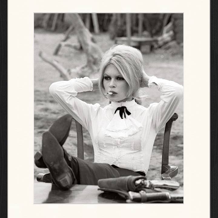 Black Brigitte Bardot on Set. Wall art print with frame. for wholesale on Faire8
