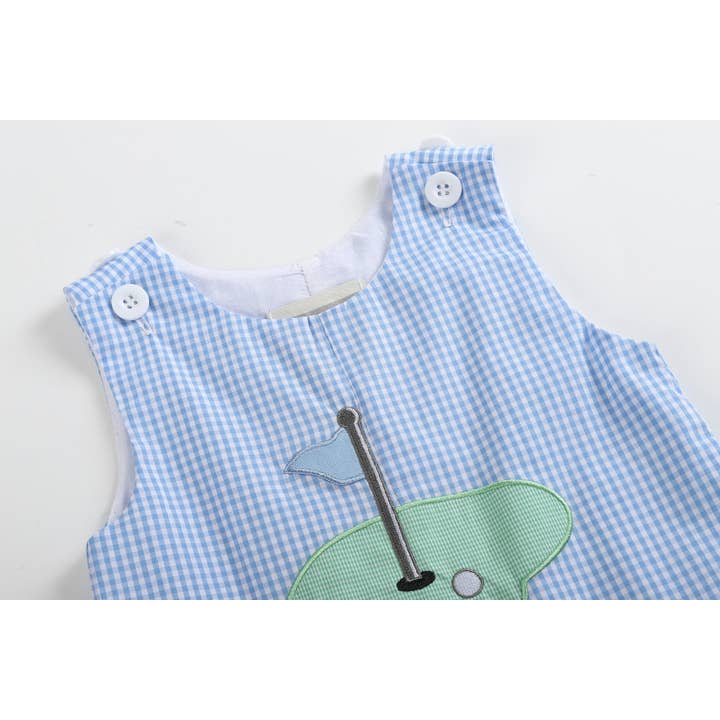 Lil Cactus - Wholesale Overalls - Baby - Blue Gingham Golf Hole Shortall6