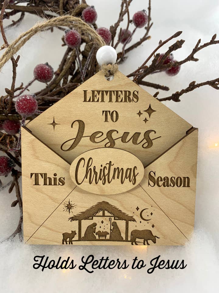Letters to Jesus Engraved Wooden Christmas Ornament for wholesale by Weathered Raindrop