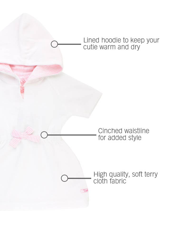 RuffleButts + RuggedButts - Wholesale Swim Cover Up - Kids - Girls White Terry Cover-Up
5