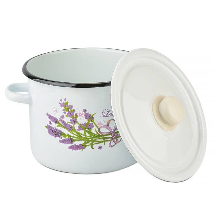 STP - Wholesale Cooking Pot - Lavender Bouquet Enamelware Pot Set of 2