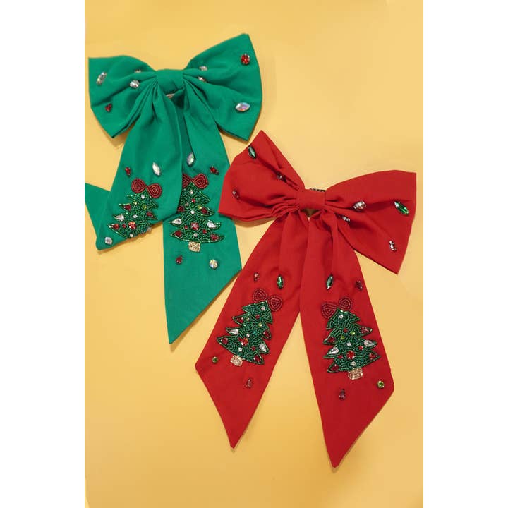 JOSSLYN by wall to wall - Wholesale Hair Pin - CHRISTMAS TREE SEED BEAD HAIR BOW CLIPS | 91HC4551