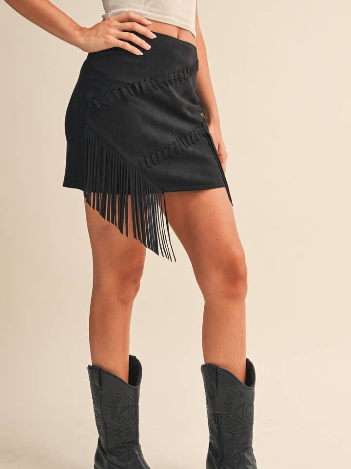 Klesis - Wholesale Skirt - Women's - IS1300 SUEDE FRINGE MINI SKIRT5