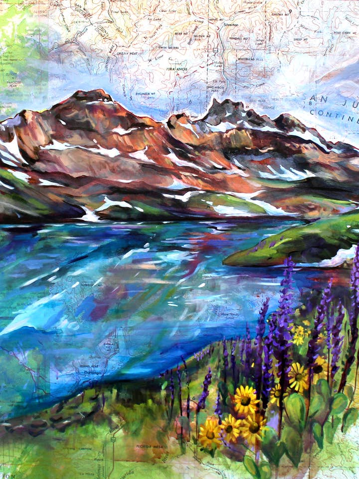 Lámina artística con mapa de lago turquesa para venta al por mayor de Hannah Wilson Art