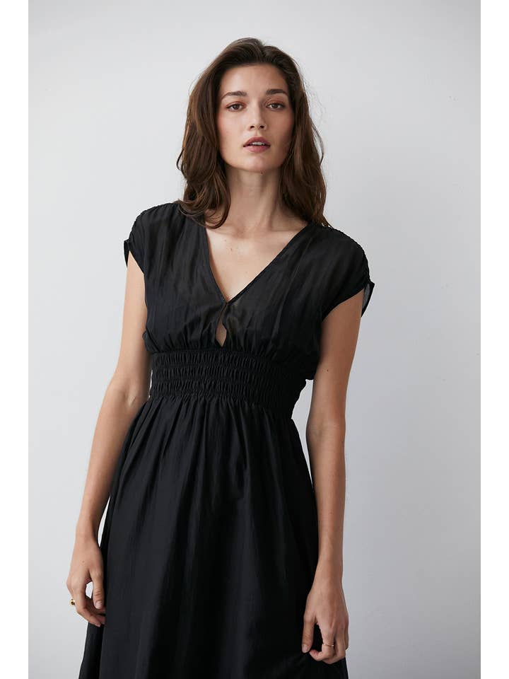 BLACK CD8704 - Allison Smocked Waist Midi Dress for wholesale on Faire