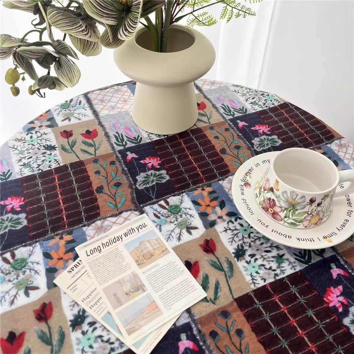 ACNITE(We cover U.S. import duties) - Wholesale Tablecloth - Vintage Green Bamboo pattern floral soft tablecloth2