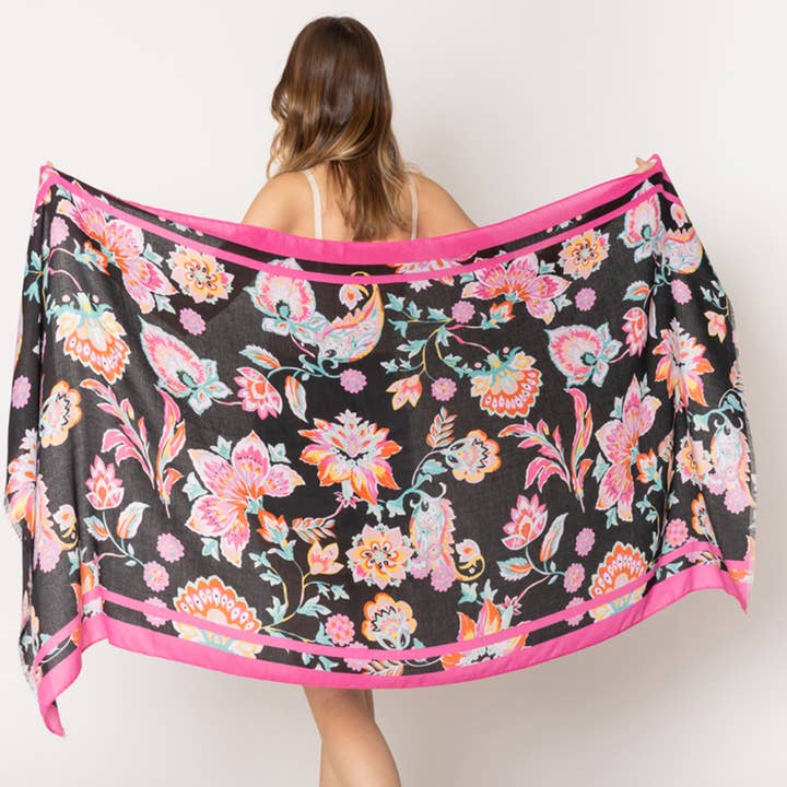 Färgglada blommor och lövtryck lätta halsdukar för wholesale av Fashion City