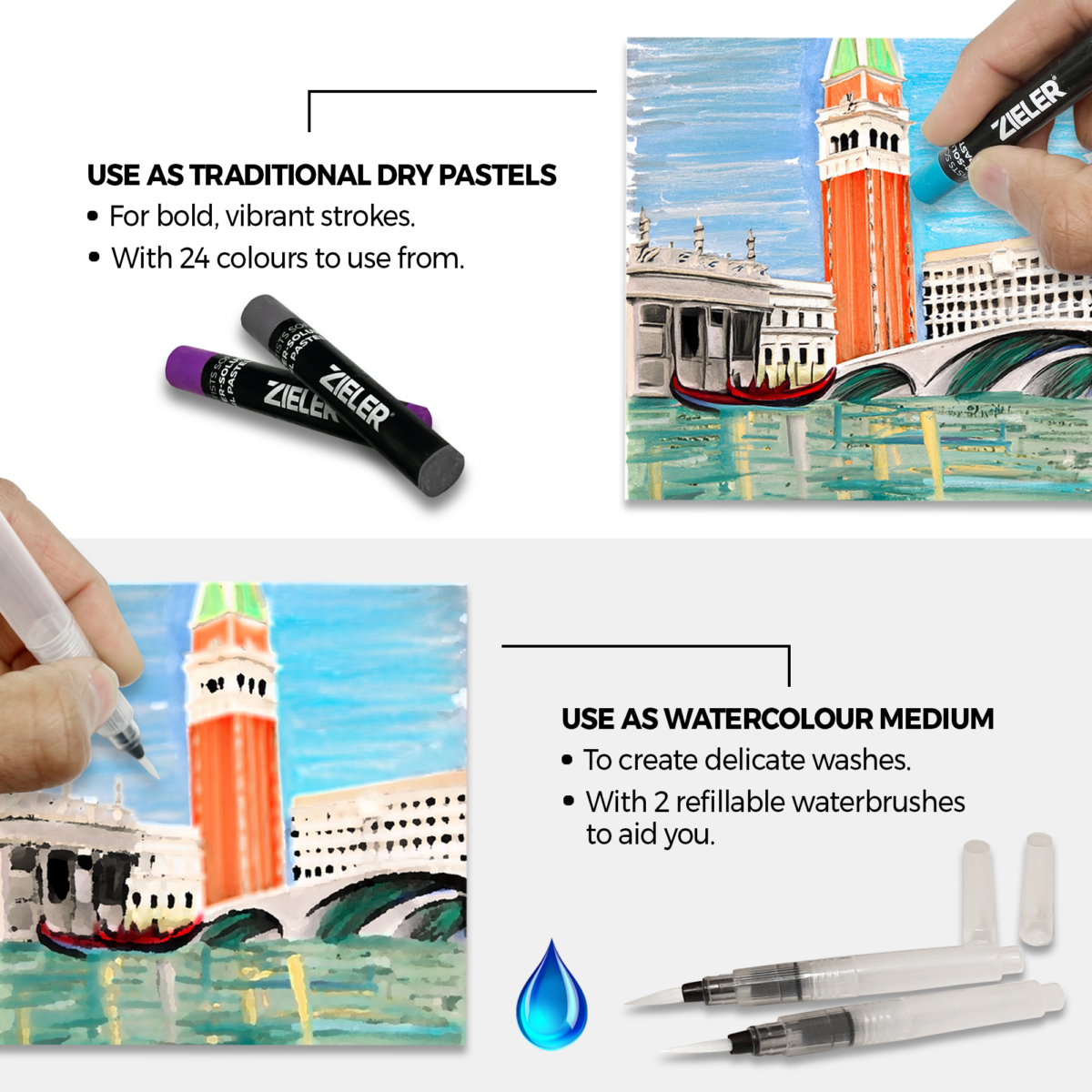 Zieler – wholesale Pastels – 24 Artists Soft Water-soluble Oil Pastels - by Zieler2