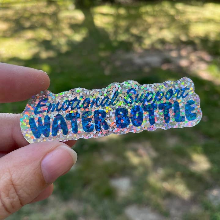 Emotional Support Water Bottle Sticker, Funny Sticker, Glitter Water Bottle Sticker for wholesale by Snarky Pants Studios