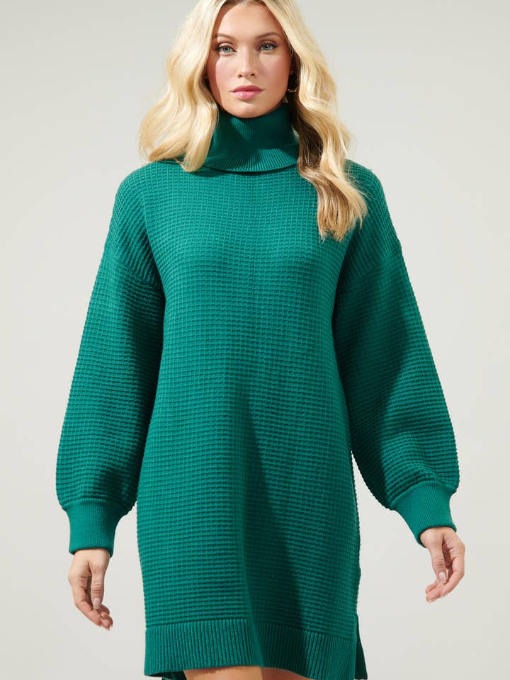 Sugarlips - Wholesale Dress - Women's - Shawnee Waffle Knit Turtleneck Sweater Dress
