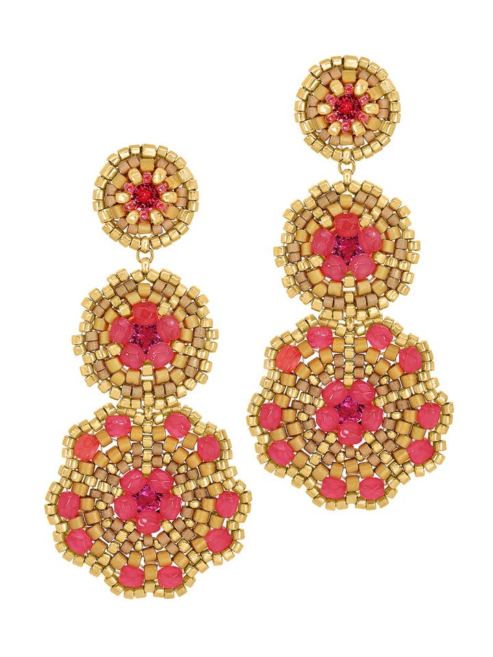 Lille til stor 3 cirkel ørering i guld og lyserød, E24654 for engroshandel hos Miguel Ases