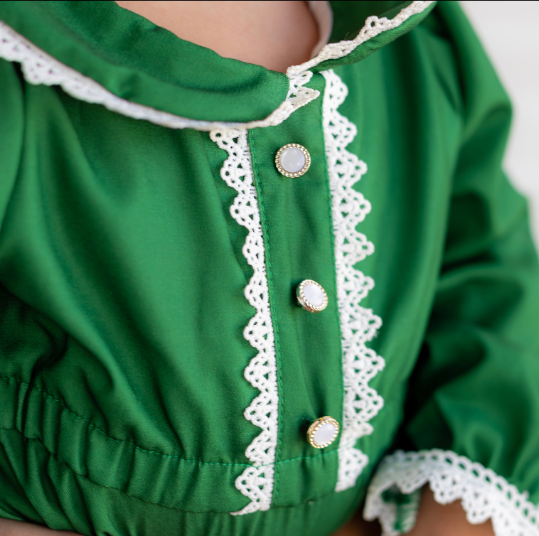 Sugar Bee Clothing – wholesale Dress – Kids – Madeline Lace Peter Pan Dress - Emerald1