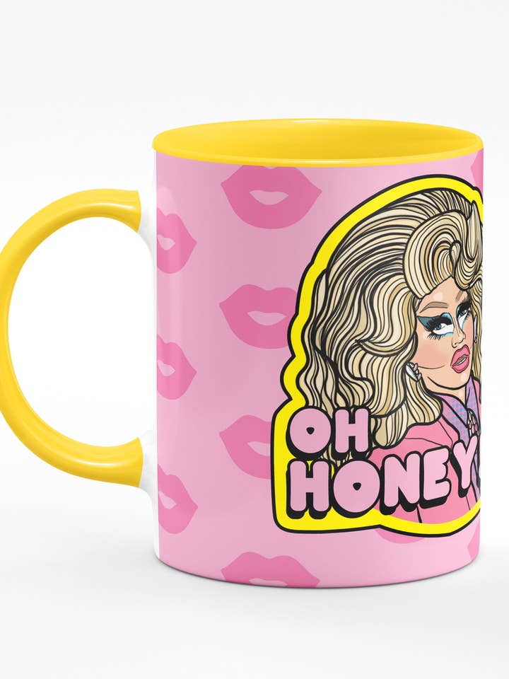 Trixie Dragqueen Yellow Mug for wholesale by Studio Soph (We Pay Your Import Fees - We Ship DDP)