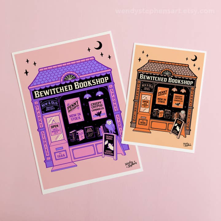 Wendy Stephens Art - Wholesale Art Print - Bewitched Bookshop Witch Print Gothic Art Print5