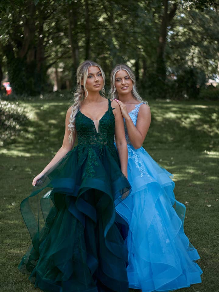 Bronte mörkgrön - lager-pärlbroderad balklänning med spetsliv för wholesale av Ruby Prom