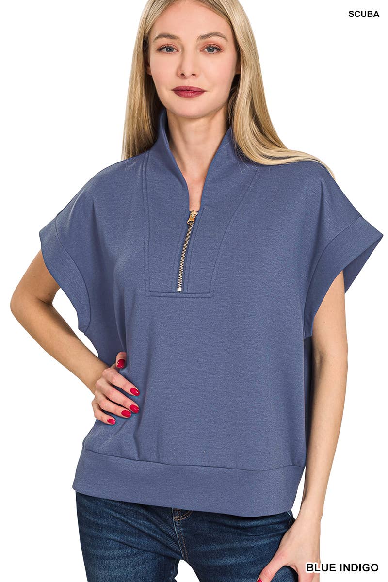 42POPS - Wholesale Sweatshirt - Women's - Scuba High Neck Half Zip Sweatshirt Top18