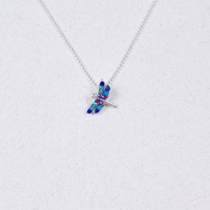 PN-8631 / CRYSTAL & SILVER BIJOU DRAGONFLY NECKLACE for wholesale by Mosaico Jewels