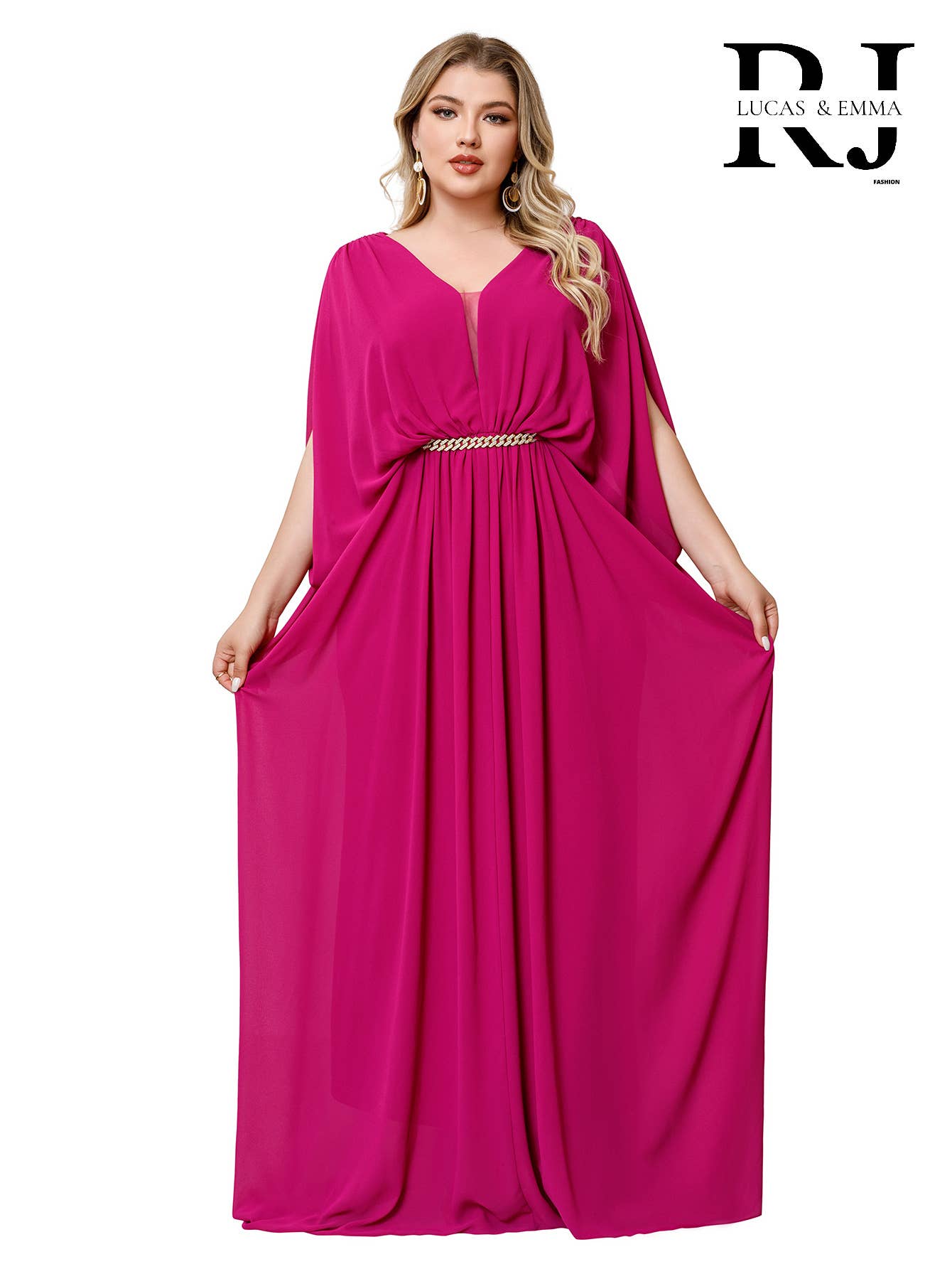 Lucas & Emma - Sarl RJ & co - Vente Robe de soirée – femme - Robe longue drapée élégante et tendance grande taille 22583