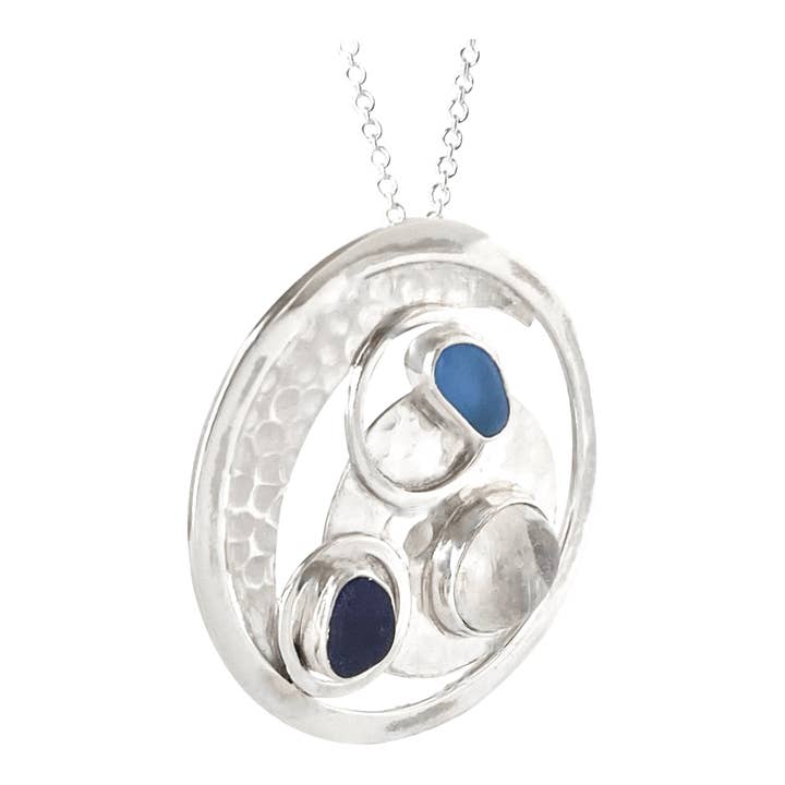 Sea Glass Moon Phase Pendant, Blue for wholesale by Oceano Sea Glass