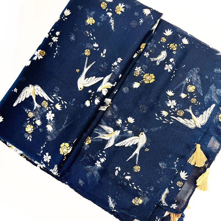 Swallow Bird Meadow Flowers Scarf for wholesale by Studio Hop