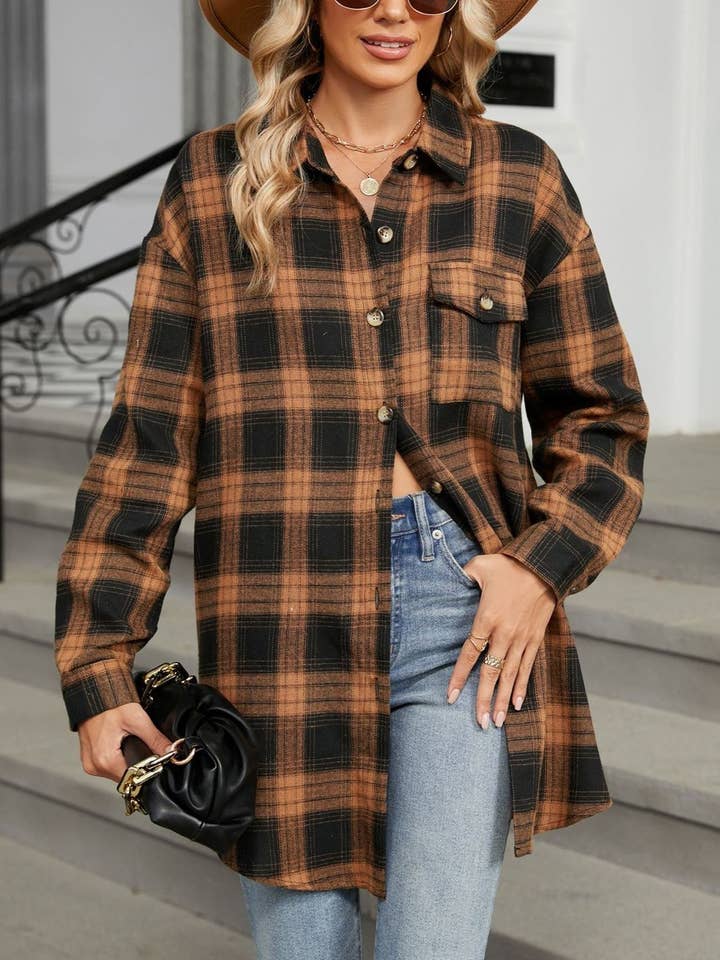 HIDDENBRAND - Wholesale Shirt - Women's - Oversized Boyfriend Brushed Plaid Shirt7