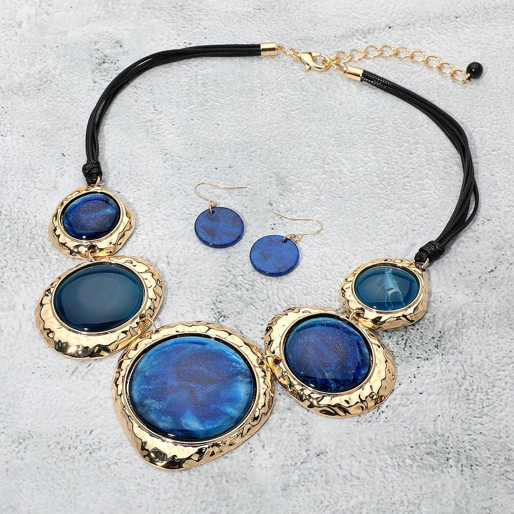 Sensibling Corp. - Wholesale Jewelry Set - Chunky Sparkled Celluloid Acetate Round Plate Link Statement Necklace1