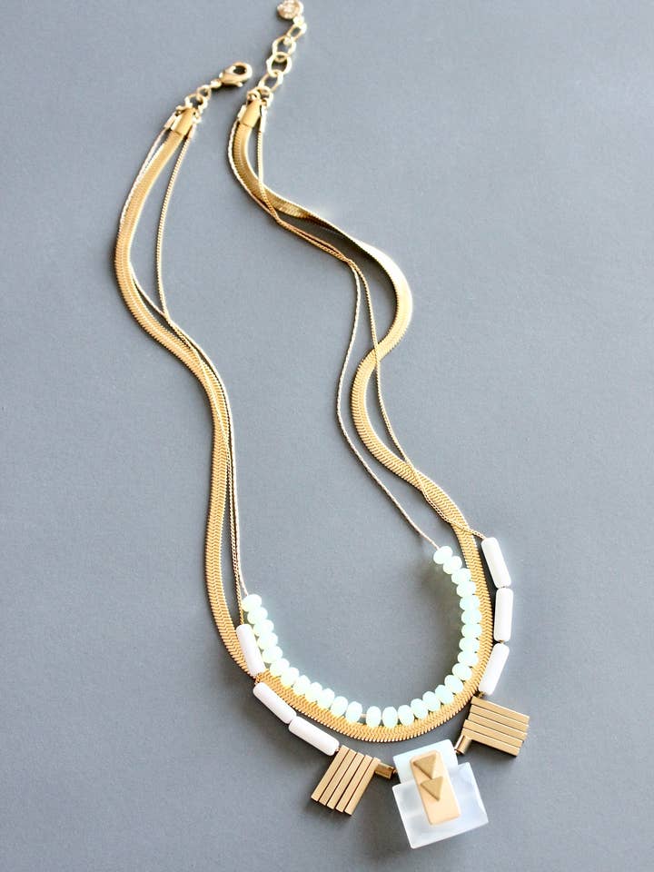 MLN117 Driedubbele streng chalcedoon en slangenketting Artdeco ketting voor wholesale door David Aubrey Jewelry