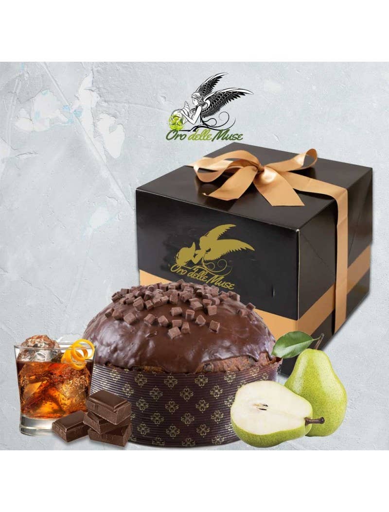 Calabria da Gustare – Doces cobertos de chocolate por atacado – Calypso panettone artesanal com peras, chocolate e rum1
