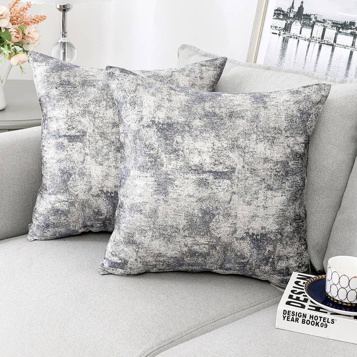 Ivory Blue Gold Jacquard Throw Pillow Cover for wholesale by Majestic Giftware Inc