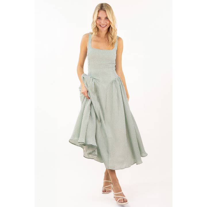 GIGI GINGHAM MIDI DRESS W/ TULLE FULL SKIRT for wholesale by Verte