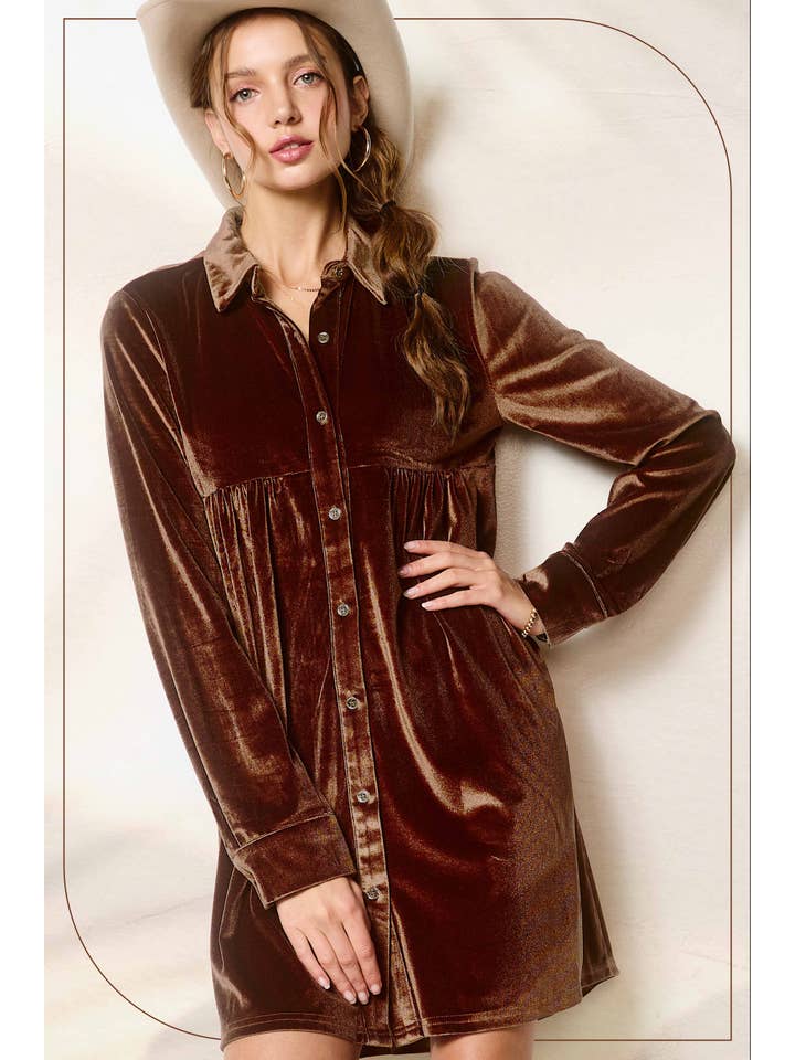 La Miel - Wholesale Dress - Women's - HCD9315-Soft Velvety Button Down Collar Dress10