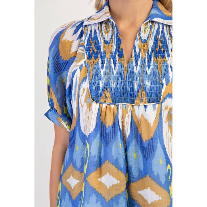 STYLE USA - Wholesale Tunic - Women's - Print Smocked Yoke Top