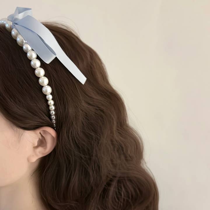 HB6405 French High-end Sweet Temperament Bow Pearl Headband for wholesale by XO Fashion