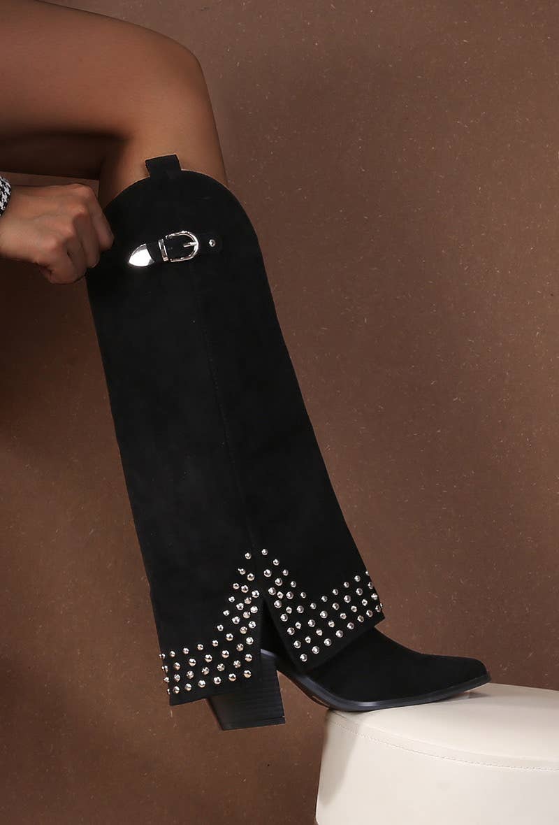 BELLICY / Cink-me - Wholesale Cowboy Boots - Women's - Suede cowboy boots with scalloped edge apron, QT07-820