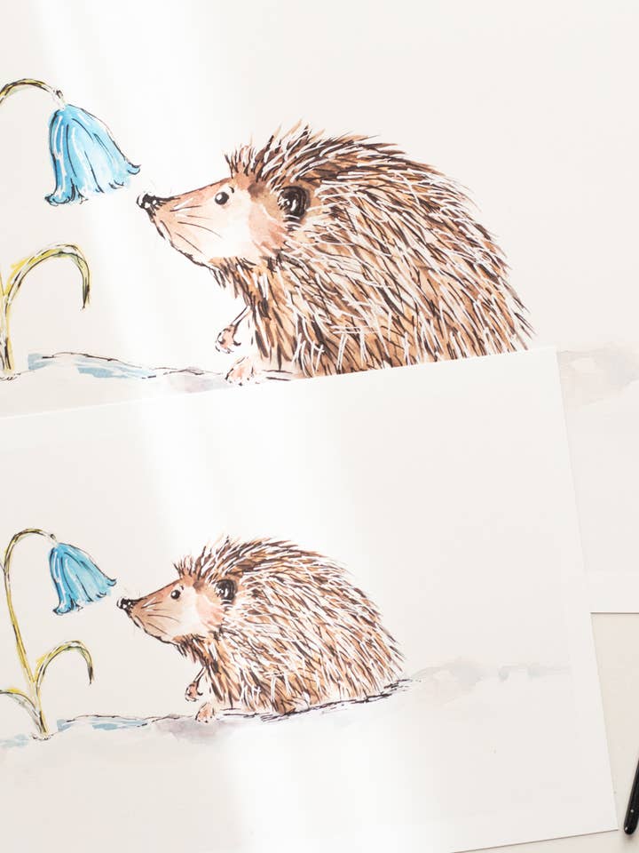 Sød akvarel pindsvin print for engroshandel hos Bodhi&Lo Art