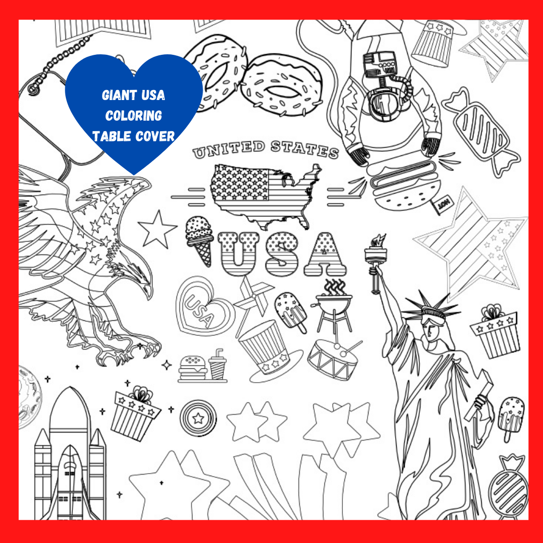 Creative Crayons Workshop - Wholesale Coloring Tablecloth - Kids & Baby - USA Patriotic Coloring Tablecloth | 4th of July Party Decor4