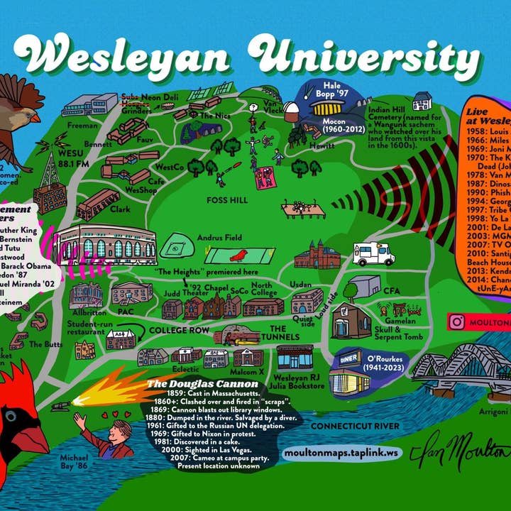 Affiche imprimée de l'Université Wesleyan pour la vente par Moulton Maps