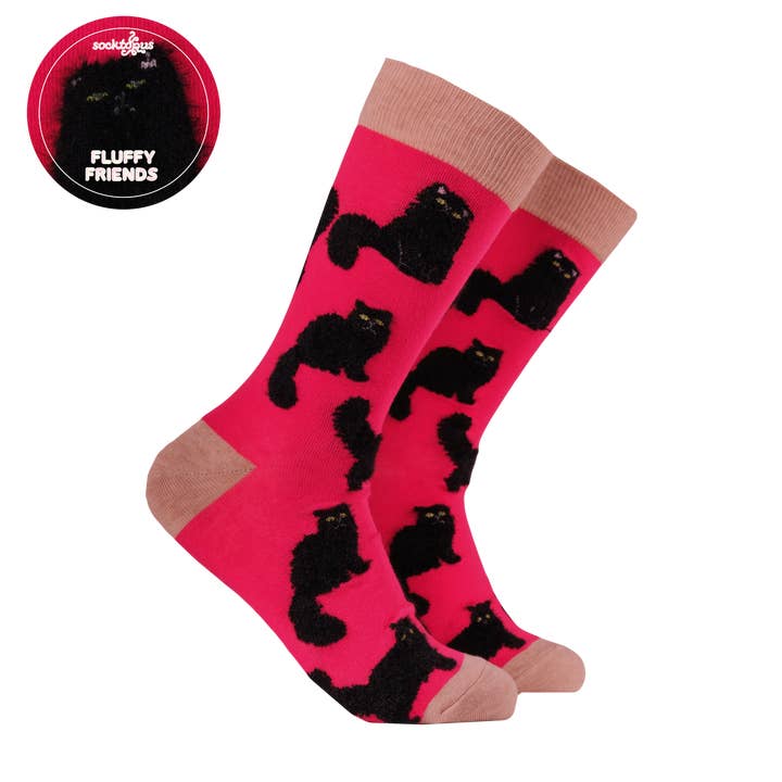 Fluffy Black Cat Socks for wholesale by Socktopus