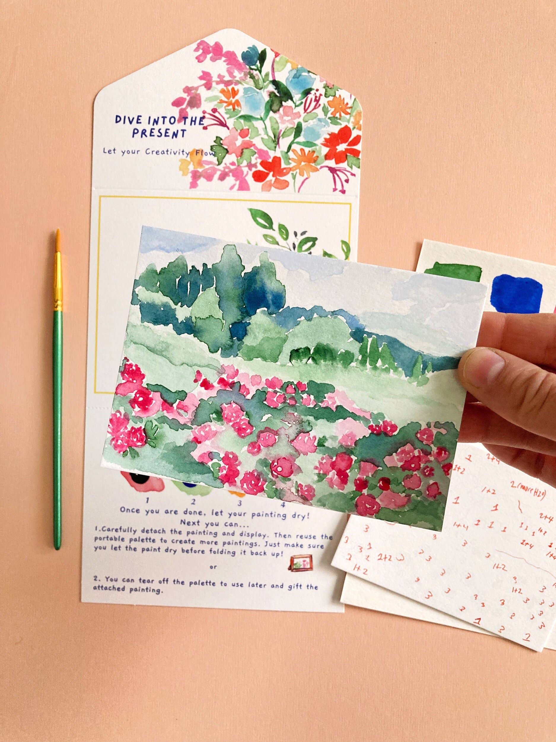 Pink Puddle Studio - Wholesale DIY Craft Kit - Rose Flowers Landscape Watercolor Paint by Number DIY  Kit1