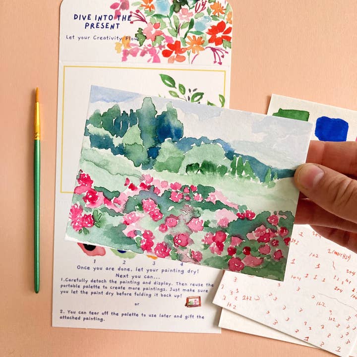 Pink Puddle Studio - Wholesale DIY Craft Kit - Rose Flowers Landscape Watercolor Paint by Number DIY Kit1