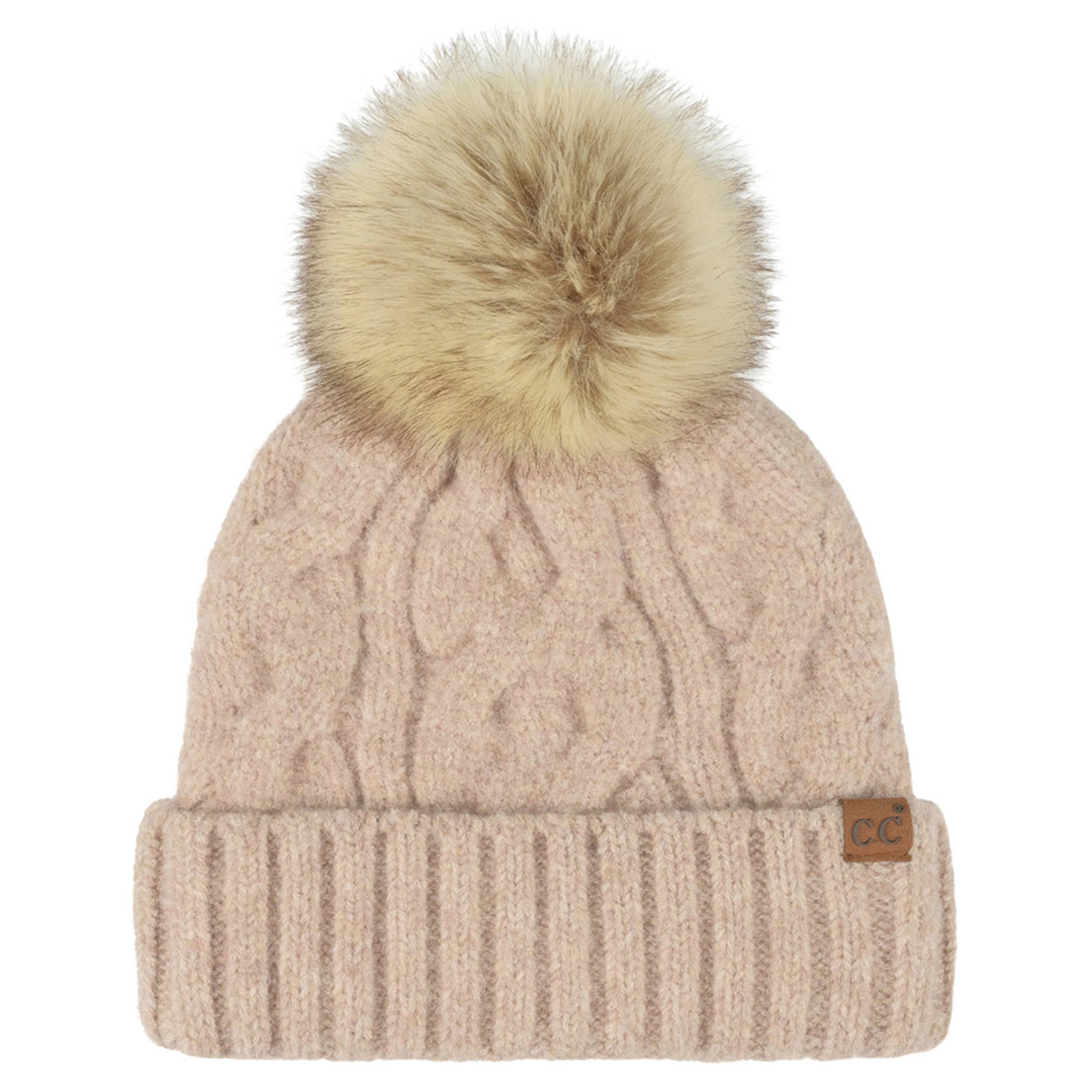 Hana - Wholesale Beanie - Women's - C.C Solid Big Cable Pattern Knit Cuff Pom Beanie4