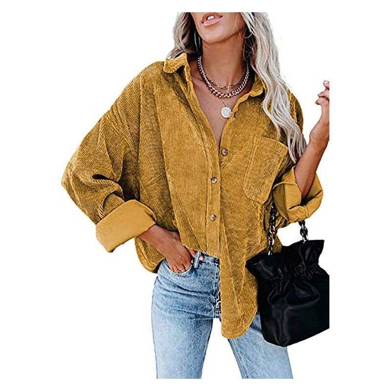 FurDecoration - Wholesale Jacket - Women's - Corduroy Lapel Jacket - Solid Color Casual Outerwear4